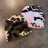 American Vintage Letter Camo Knit Beanie Winter Warm Streetwear Men Women