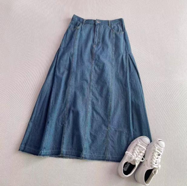 

Japanese Mori Brand Pleated Multi-Panel Midi Skirt in Thin Denim Cotton with Raw Edge Hem (Limited to 3 Items) Slightly Flawed (In stock) Final sale