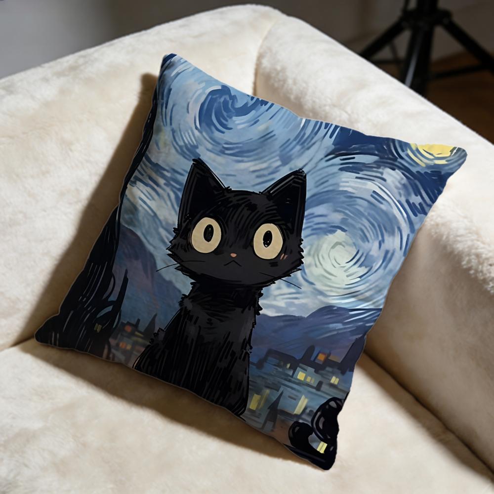 Black Cat Cushion Cover Soft Decorative Pillow Case Suitable for Bedroom Sofa Car Travel Use