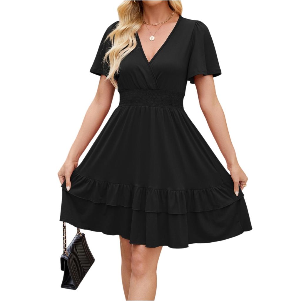 Short Sleeve Boho Dress For Women Casual Loose Fit Summer Sundress Floral Print Dress With Pockets