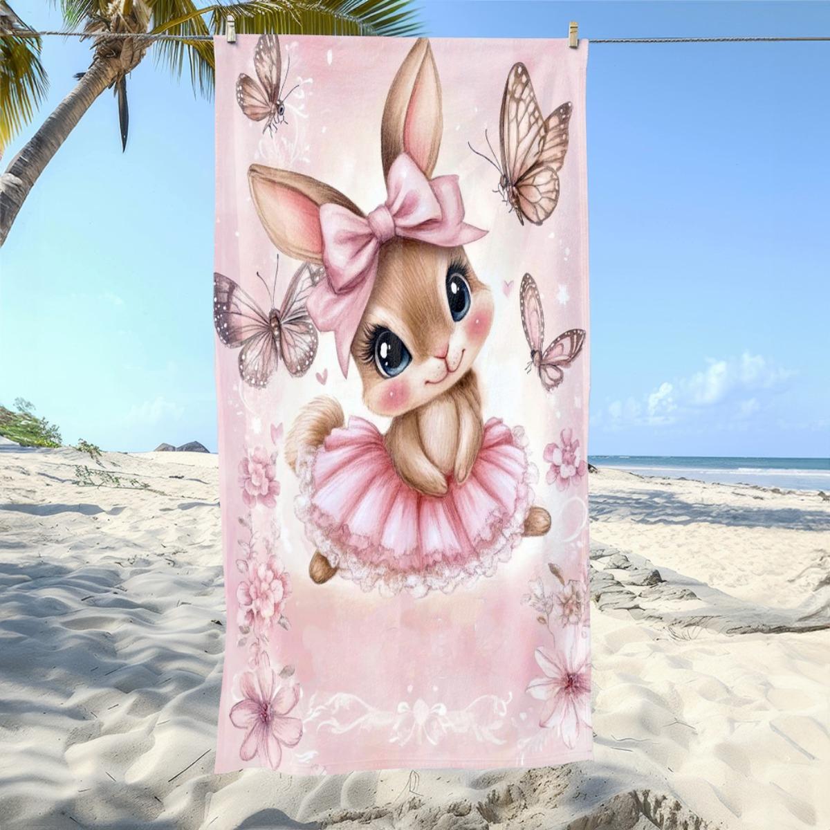 

1pc Sweet Rabbit 2D Flat Beach Towel, Ideal for Beach Party Travel Camping, Essential Summer Beach Accessory W40*H60(CM)