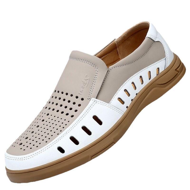 First Layer Cowhide Shoes Hole Shoes Casual Wear-resistant Breathable Non-slip Beef Tendon Outsole Leather Soft Men's Sandals