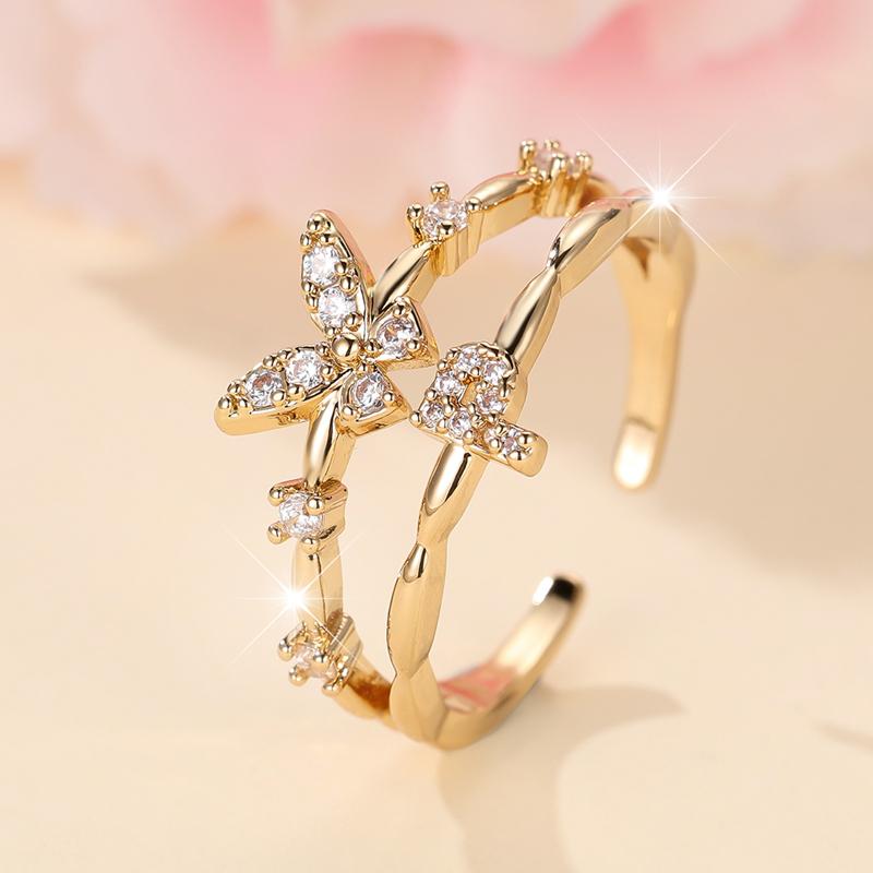 

Двухслойные циркониевые бабочки 26 букв открытые кольца для женщин золотого цвета регулируемое кольцо палец ювелирные изделия свадебный подарок P золотой