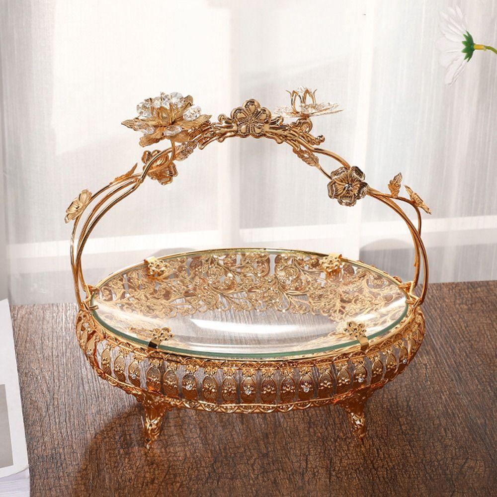 European Style Metal Fruit Plate Portable Handle Retro Storage Basket  For Home Kitchen Bar