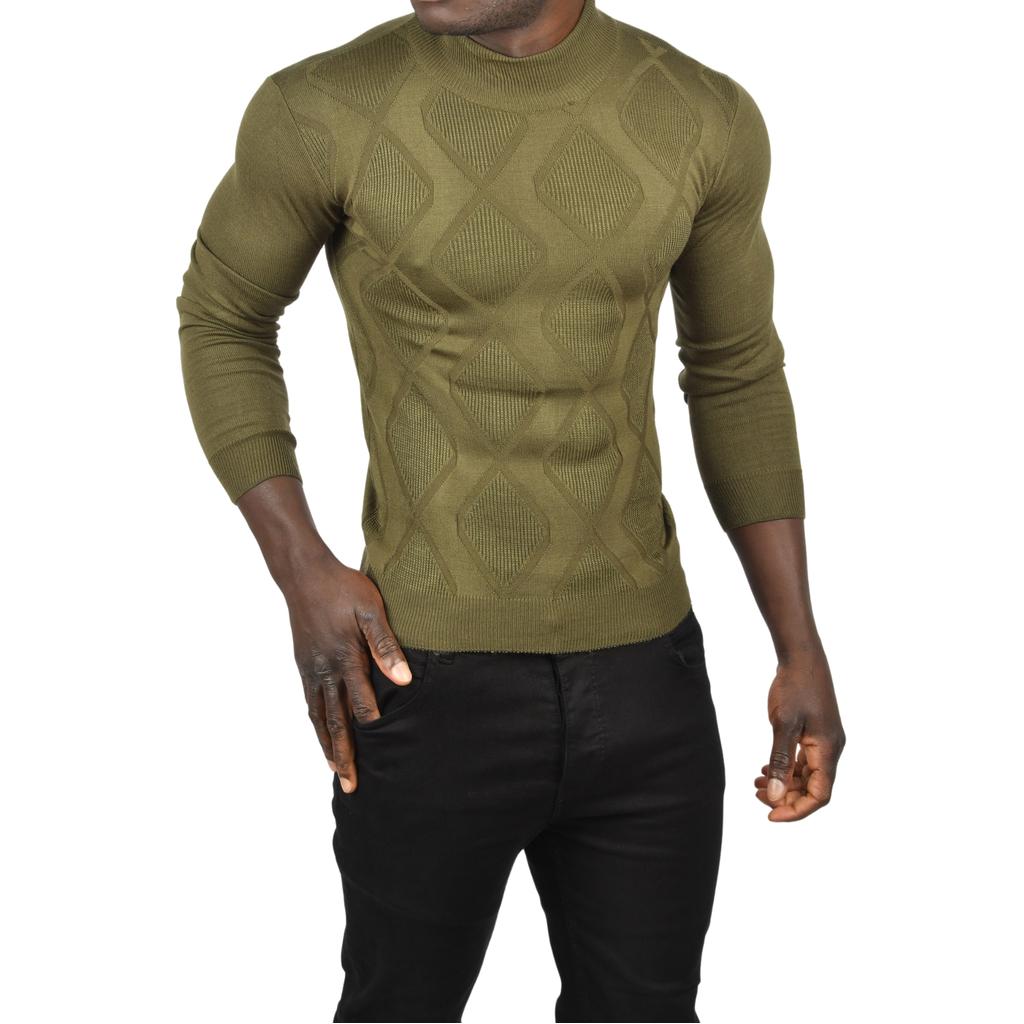 DeepSEA Baklava Desenli Slim Fit Yarım Balıkçı Yaka Triko Boğazlı Kazak 2505511