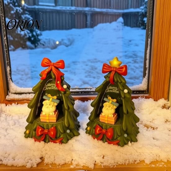 Christmas Tree Figurine Resin Ornament with Built-in LED Warm Light, Santa Claus Figurine, Handcrafted Xmas Ornaments Decorative Tabletop Night Light