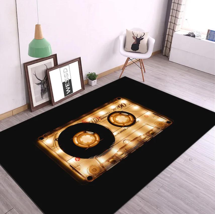 Nostalgic Cassette Tape Rug Cassette Tape Themed Rug Retro Cassette Tape Rug Vibrant and Nostalgic Design Perfect Home Rug