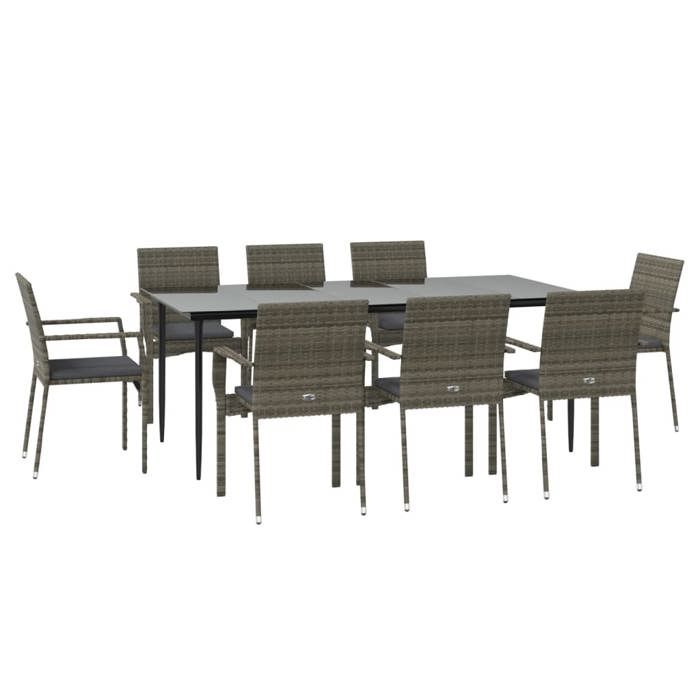VidaXL 9-piece Garden Dining Set and Cushions Black and Grey 3185130