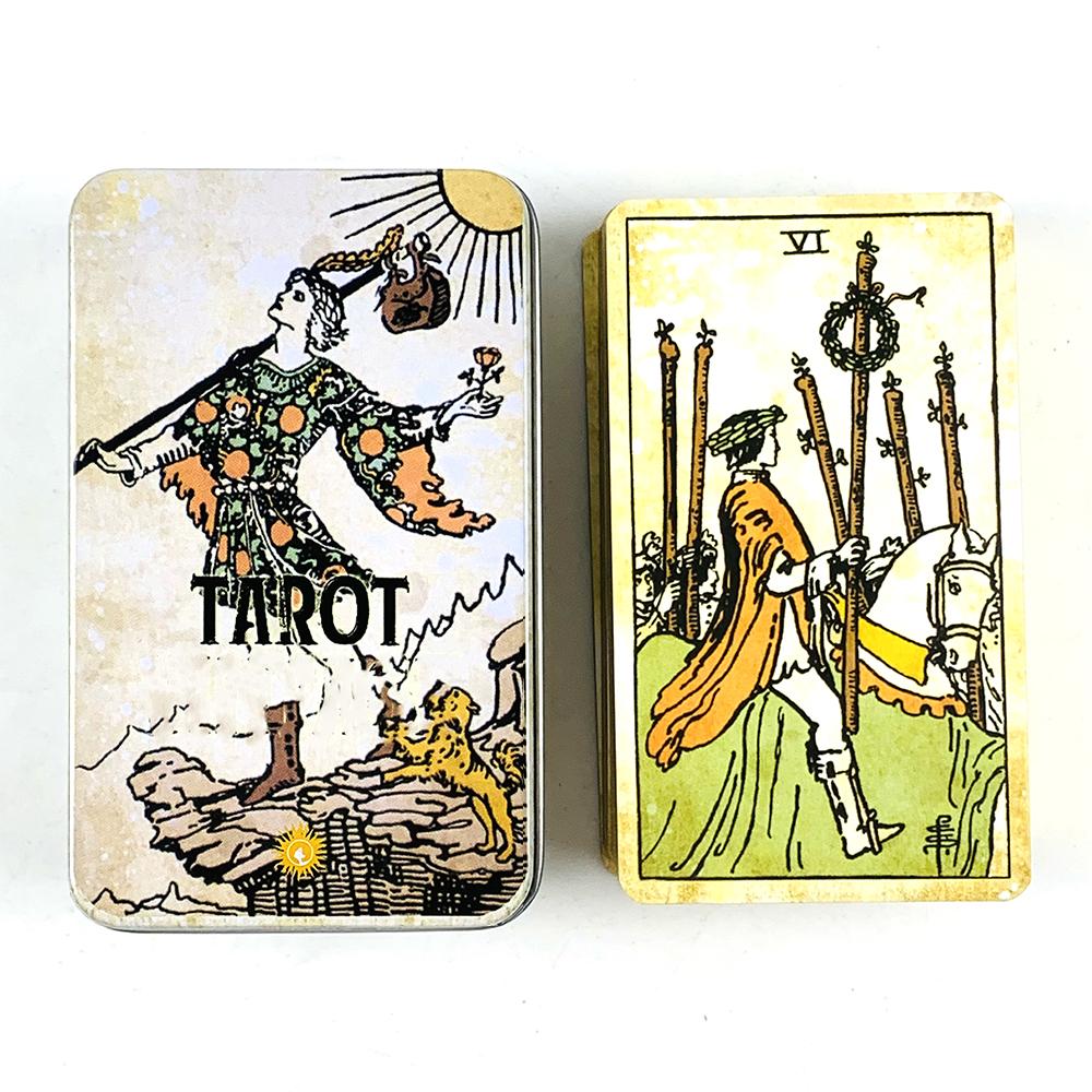 High-Quality Tin Box Packing 78 Cards Tarot Card Gilded Edge with Paper Guidebook,Fate Divination Family Party Game