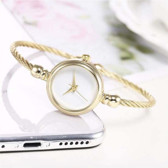 Fashion Women No Scale Round Dial Alloy Wire Band Bangle Quartz Wrist Watch