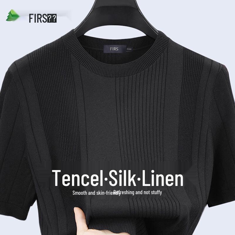 FIRS Men s Tencel Linen Breathable Short-Sleeve T-Shirt L