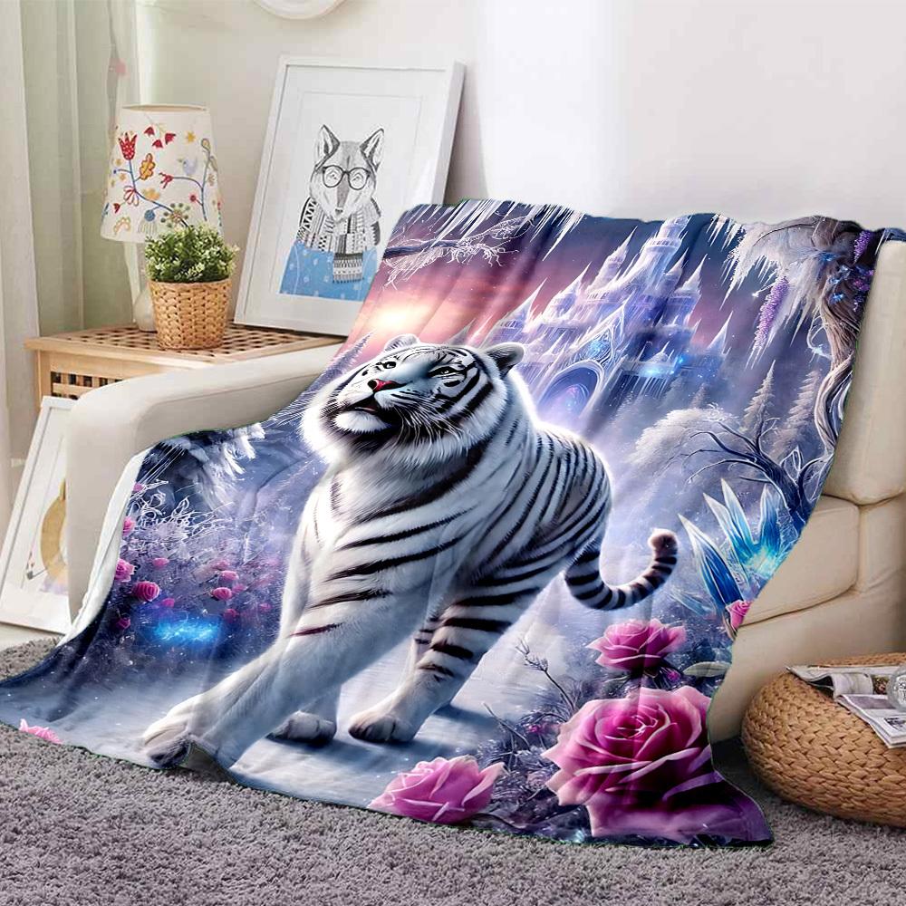 1pc Winter Wonderland Roses Tiger Blanket Lightweight Blanket Throw Blanket For Sofa, Bed, Travel, Camping, Livingroom, Office yy251010106