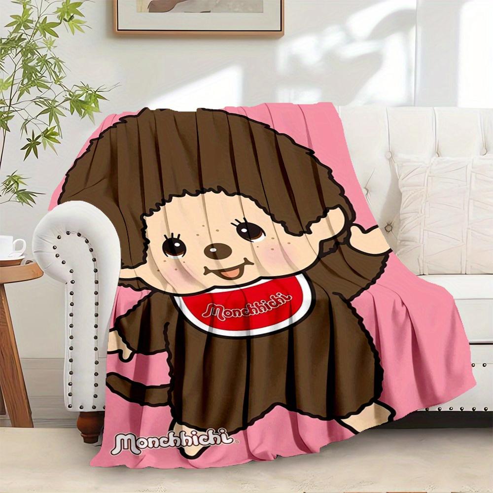1pc Monchhichi,Cartoon,Character Digital Print Flannel Blanket - Contemporary Style, Suitable for All Seasons, Perfect for Home, Travel, or