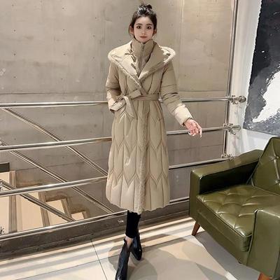 Abrigo de Invierno para Mujer Talla Grande Forrado de Forro Polar Cintura Definida Elegante Color Sólido Adelgazante Largo hasta la Rodilla Chaqueta con Capucha
