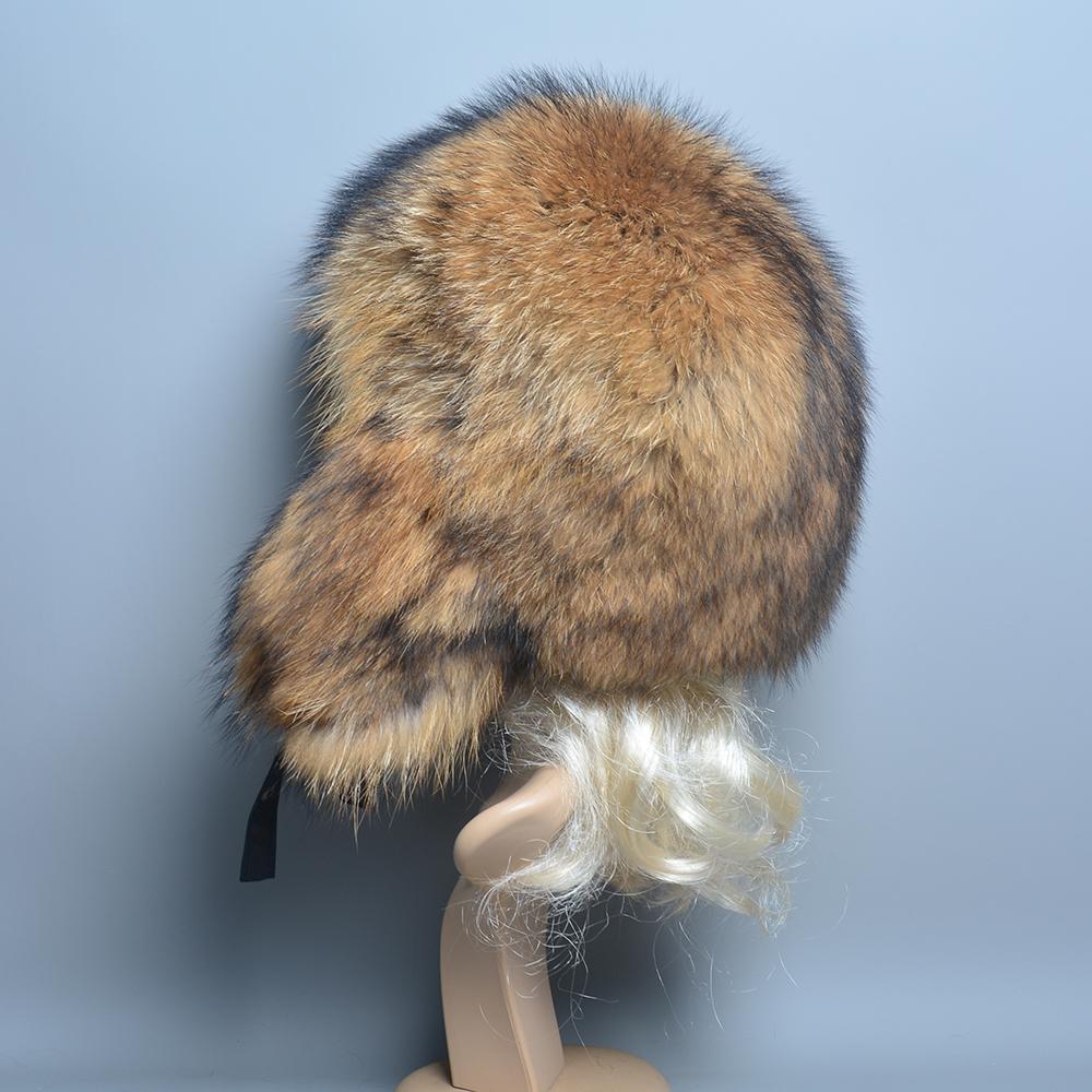 Real Fur 100% Fox Skin Russian Businessmen Pilot Bombers Full Map Unisex Hat Ushanka Winter Ear Guard Hat Raccoon Fur Beanie Hat