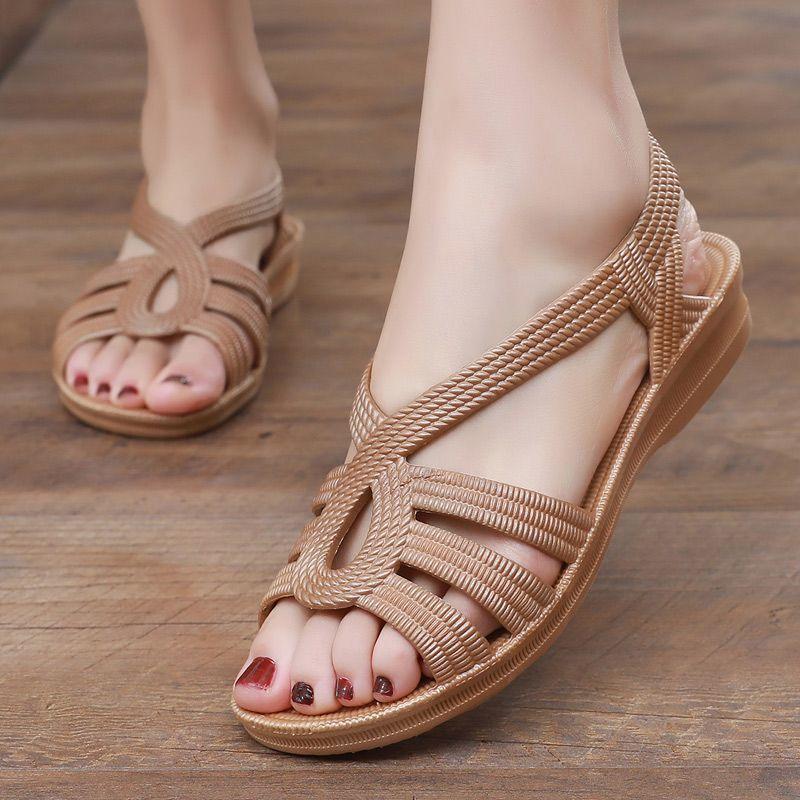 Sandals for Women, Summer New Style Fashionable Flat Heel Non Slip Wear-resistant Cool Slippers for Outdoor Wear