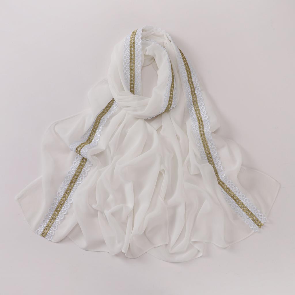 Colored Lace Pearl Bubble Chiffon Hijabs For Women Shawl Scarf High Quality Beads Headband Wrap Foulard Muslim Hijab Turban