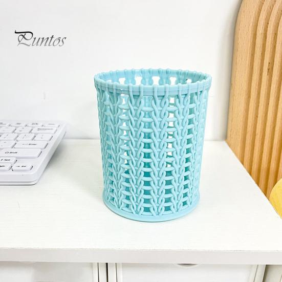 Pen Holder Imitation Rattan Holder, Round Hollow Desk Organizer, Large Capacity Pencil Accessory Cup for Pens Pencils Makeup Brushes, Nordic
