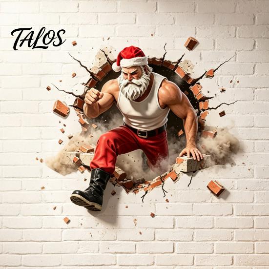 Festive Home Decorations Muscle Santa Claus Break Through Wall Christmas Decal, 3D Cracked Brick Creative Ornaments Self‑Adhesive Sticker,