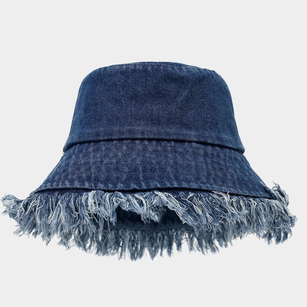 Retro Streetwear Denim Fisherman Hat With Wide Brim For Sun Protection In Summer