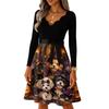 Women's Vintage Casual Halloween Dress with Long Sleeve V-Neck and Blood Drop Print