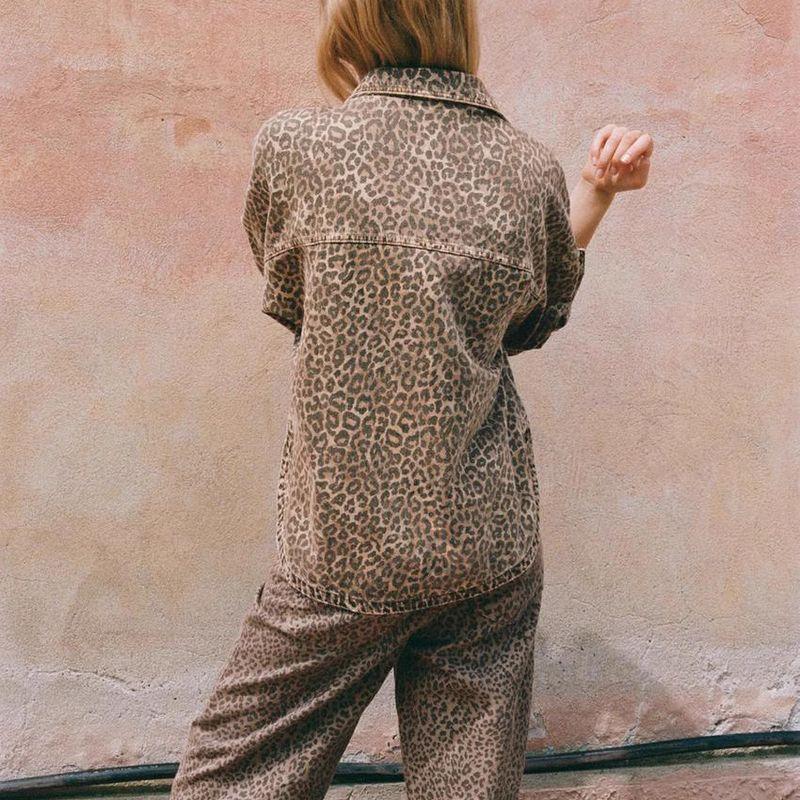 Spring New Women's Clothing Leopard-Print Shirt Outwear 5520264 High Waist Loose Denim 6688241