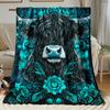 Individuelle Hochlandkuh-Decke Türkis-Blumenmuster Personalisierter Name Fleece-Überwurf Ganzjahres-Weich Warm Bettwäsche Heimdekoration
