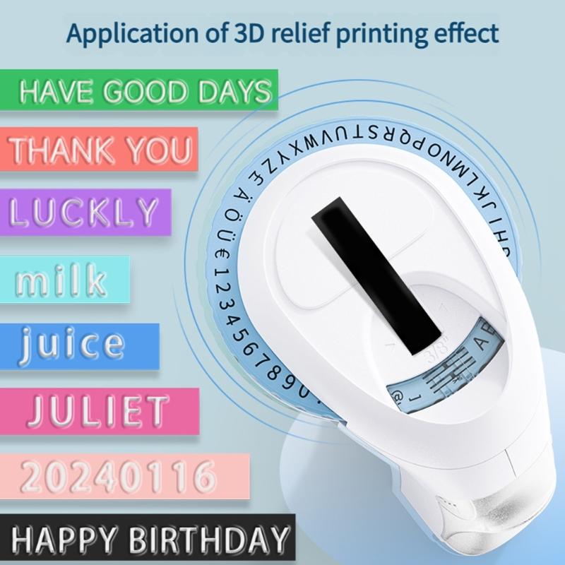 Mechanical Label Maker with 3 Rolls Label Printer Tape Ergomonic Grip Handheld Sticker Maker For Home Kitchen Office