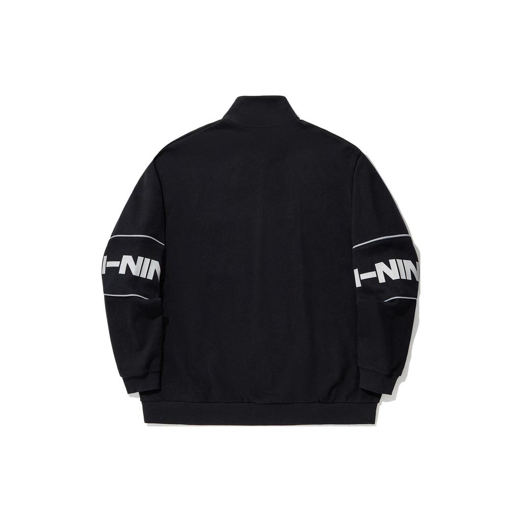 Li Ning Skateboard Series Stand Collar Solid Color Logo Reflective Loose Pullover Sweatshirt Unisex Sweatshirt Black AWDU323-1