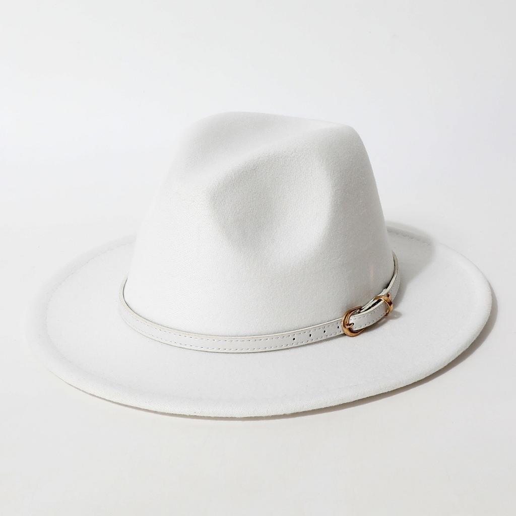 Simple Solid Color Fedora with Belt Buckle, European and American Felt Hat, Parent-child Casual Cowboy Hat, Classic Jazz Hat for Men and Women