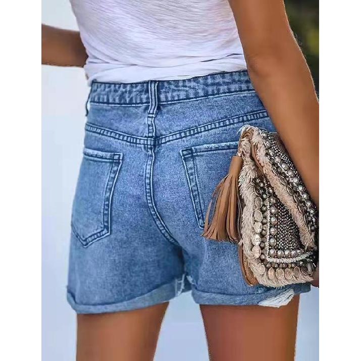 New Broken Holes Retro Casual Denim Shorts Female