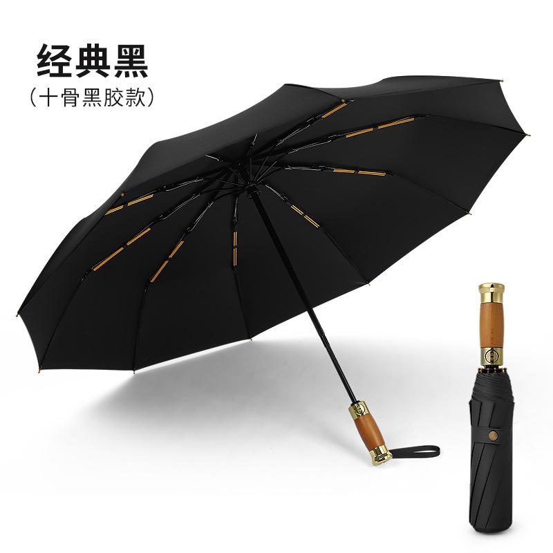 Automatic Light Luxury Wooden Handle Sun Umbrella Umbrella Oversized Men's Folding Umbrella