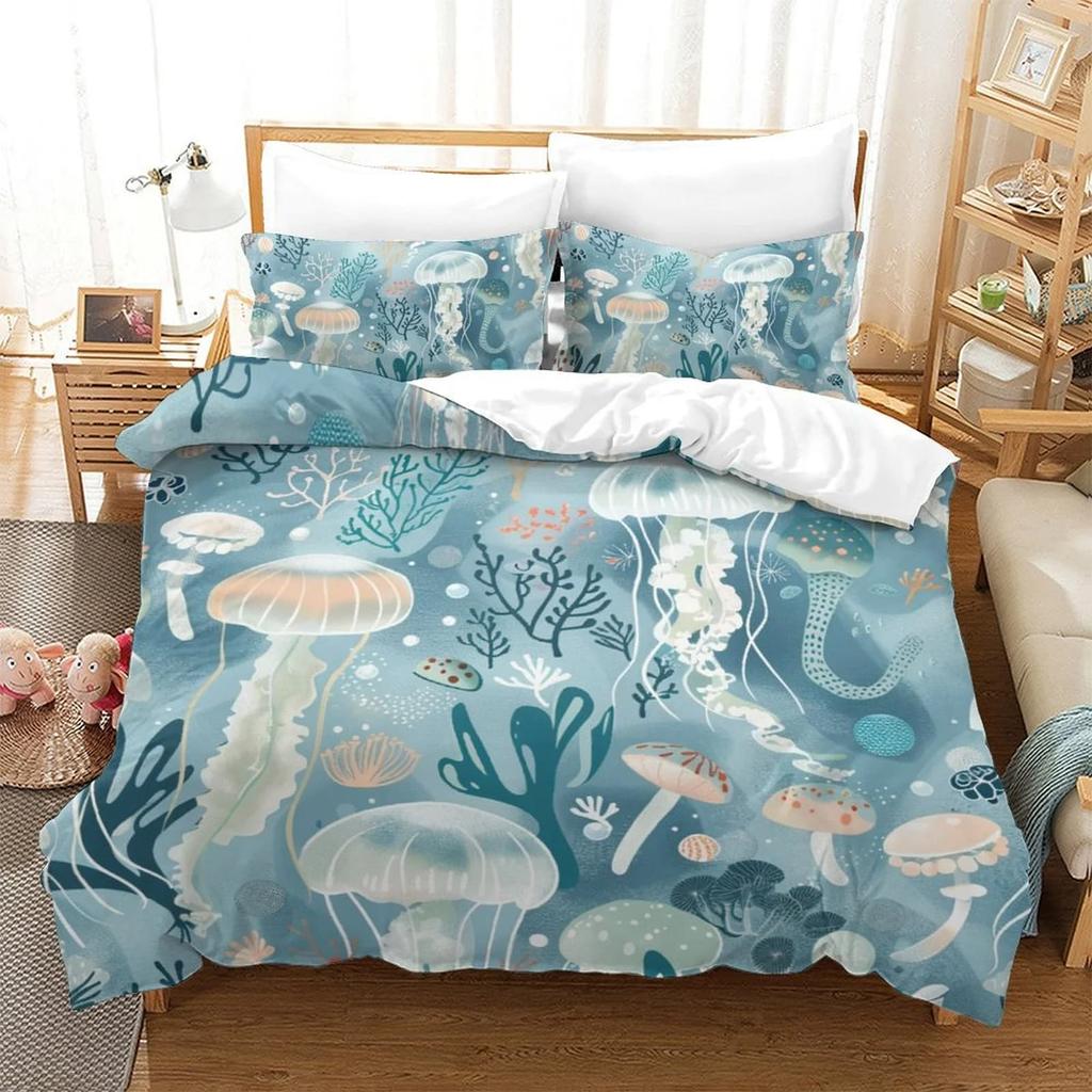 Duvet Cover Set Cartoon Jellyfish Printed Bedspreads Adult High Quality Bedding Set Bed GiftQueenWarm And ComfortableBoys