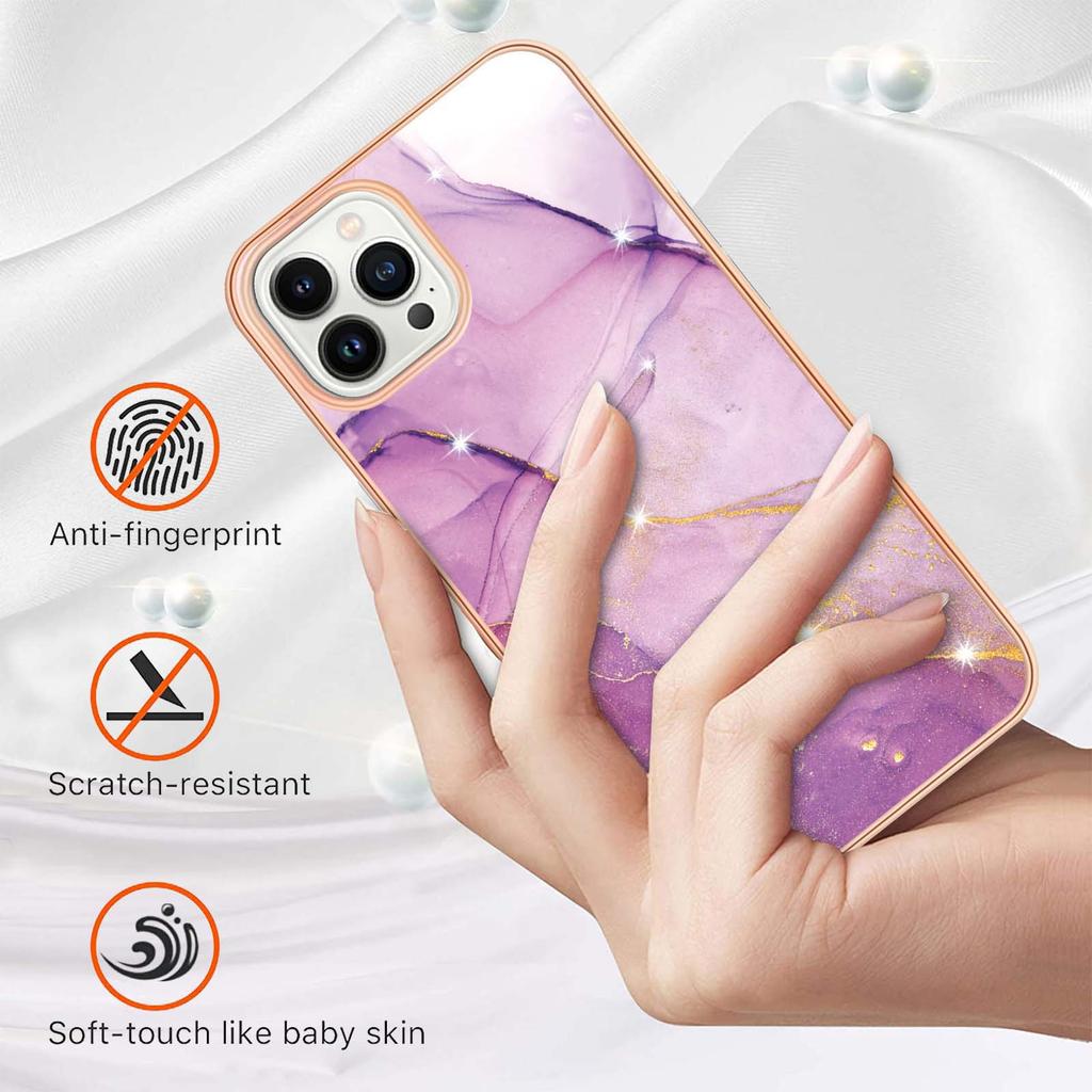 For iPhone 15 Pro TPU Case with IMD Marble Pattern Electroplated Back Cover