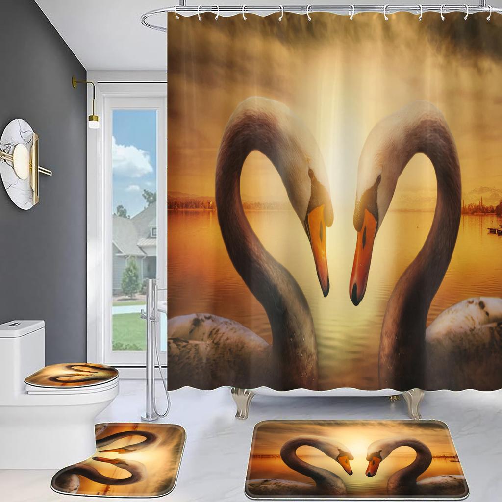 4 st Romantiska rosor Serien Duschdraperisatser för badrum Halkfria badrumsmattor Lock Toalettöverdrag Badmatta förtjocka