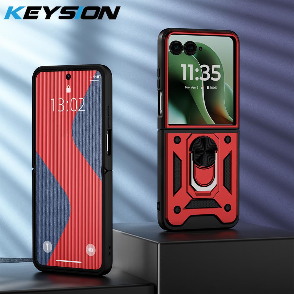 KEYSION Stoßfeste Panzerhülle für Motorola Razr 60 Ultra 5G Metallring-Ständer Handy-Rückseite für MOTO Razr Ultra 2025 Razr+2025
