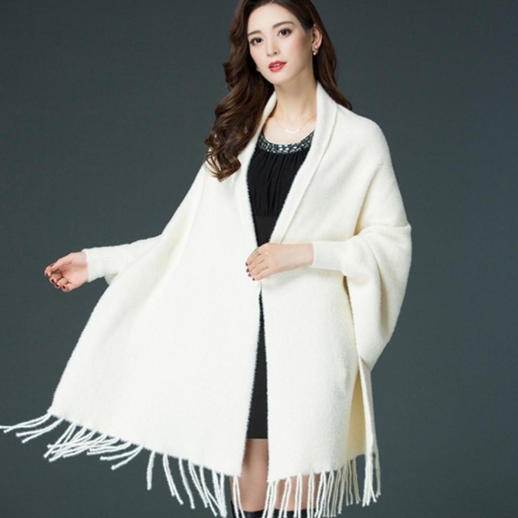Cashmere Winter Faux Mink Cardigan Shawl White Muffle Shawl