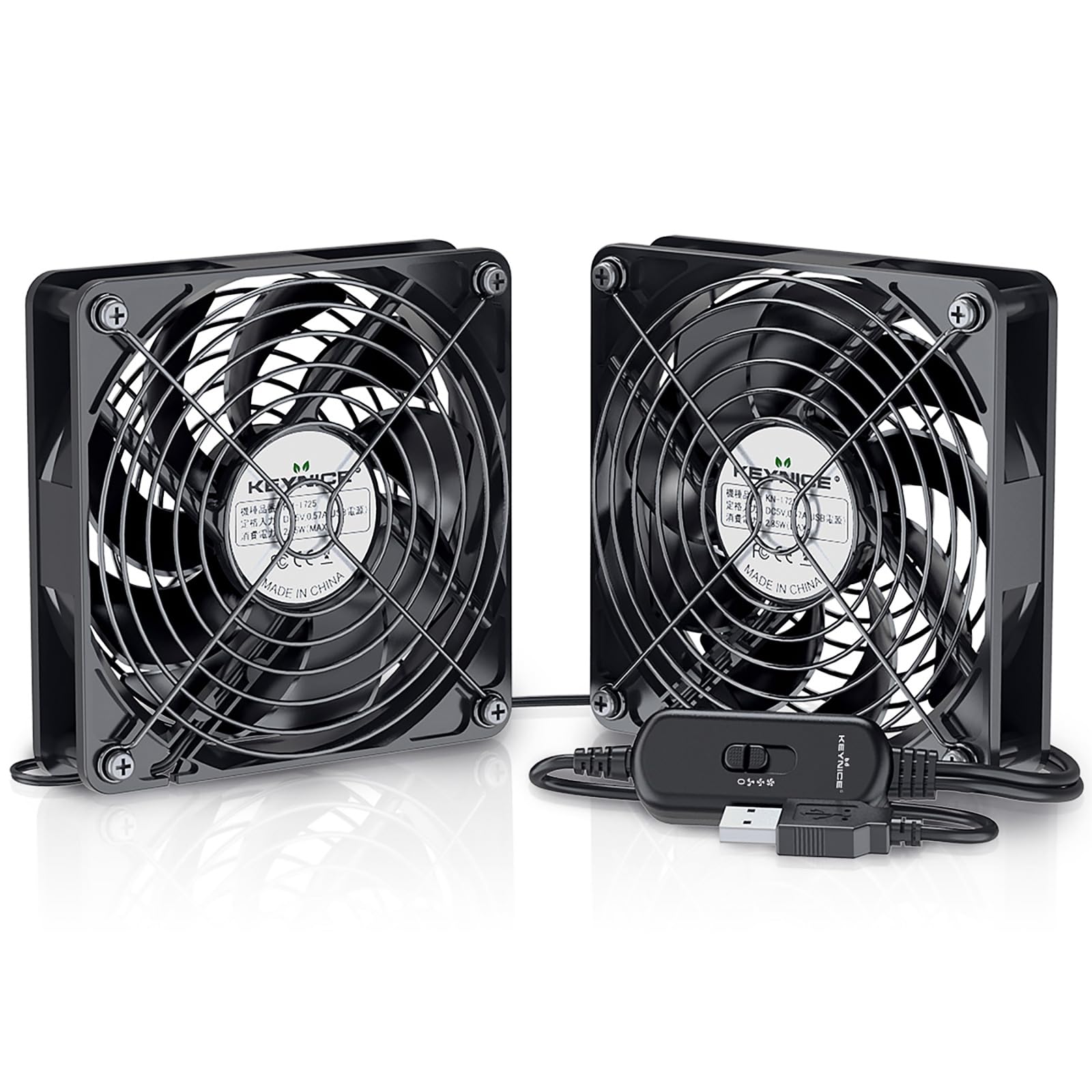 

KEYNICE USB Fan, Quiet, Powerful Cooling Fan for PCs, Mini Fan, 2000 RPM, 9 Blades, Slim, 12cm, Pack of 2, for Routers, Aquariums, and PS4 Cooling