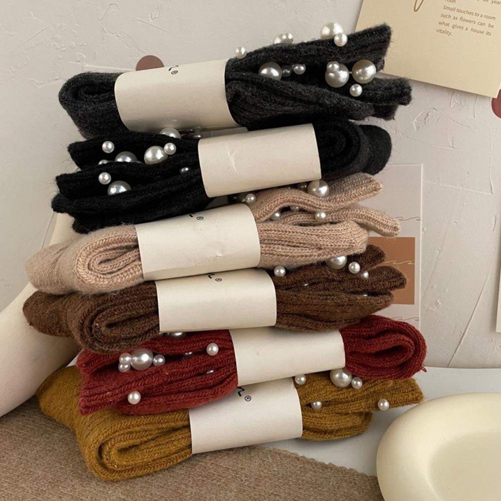 Solid Color Mid-Tube Socks Thicken Women Socks New Warm Socks  Winter