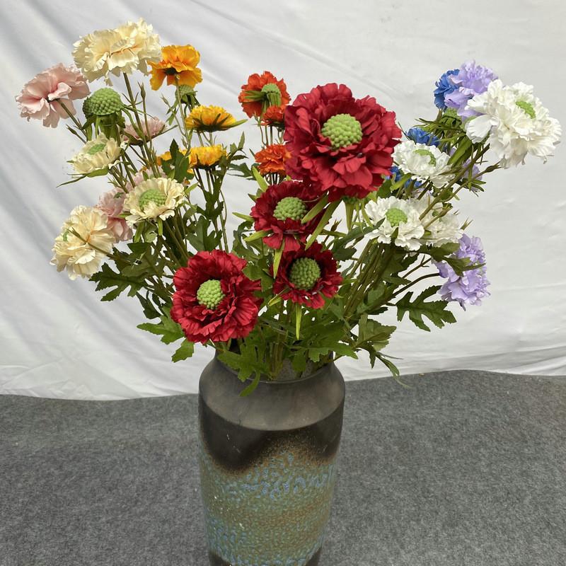 Sweet Scabious Artificial Flower Vase Arrangement For Wedding Decor And Indoor Use