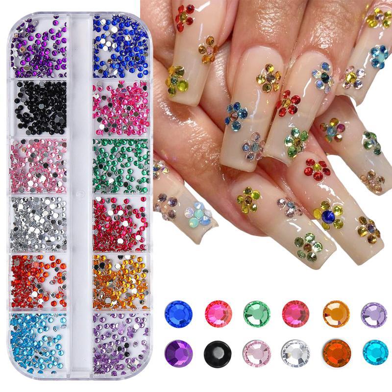 2Mm Multicolor Nail Bulk - 12 Grids Flatback Gems For Nail Art, Diy Crafts & Face Decoration
