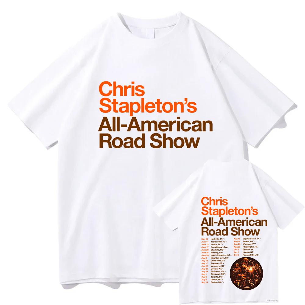 All-American Road Show Tour 2026 T-shirt Band CHRIS STAPLETON Graphic Tshirts Unisex Streetwear Cotton Short Sleeve Men T Shirt