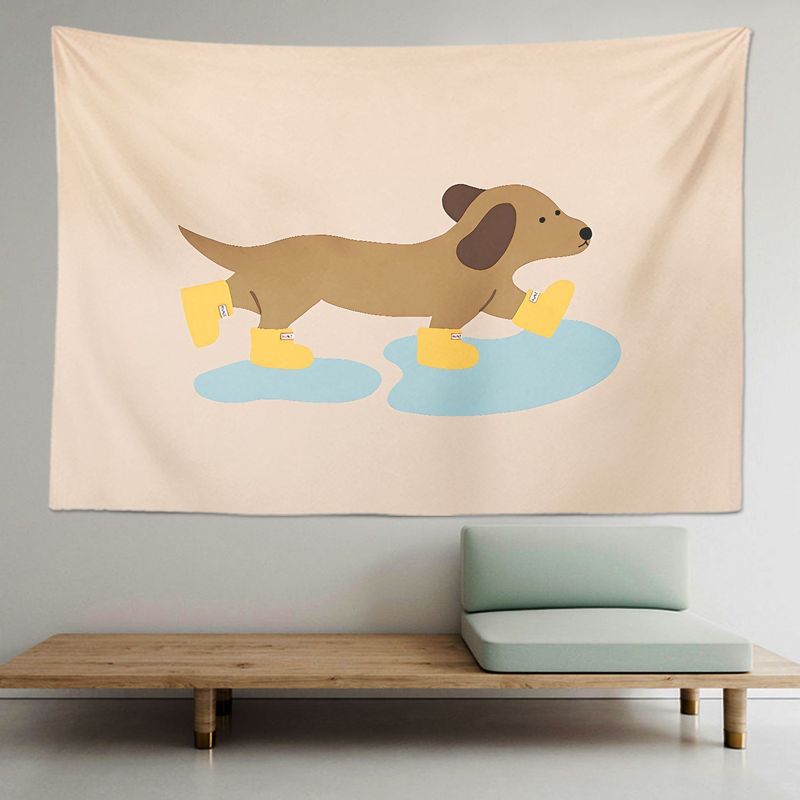 Cute Teddy Puppy Tapestry Wall Hanging Home Decor for Bedroom Living Room Dorm Simple Strap Cartoon Puppy Aesthetic