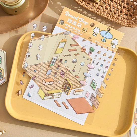 1/8Pcs DIY 3D Haus Aufkleber Telefon/Laptop Cartoon Miniatur Szene Aufkleber Dessert Shop Buchhandlung Aufkleber