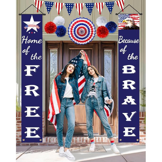 Patriotic Decorations for Memorial day, 4th of July Decor n Flag Patriotic Porch Sign Banners, Red White Blue Independence Day Memorial day Veterans