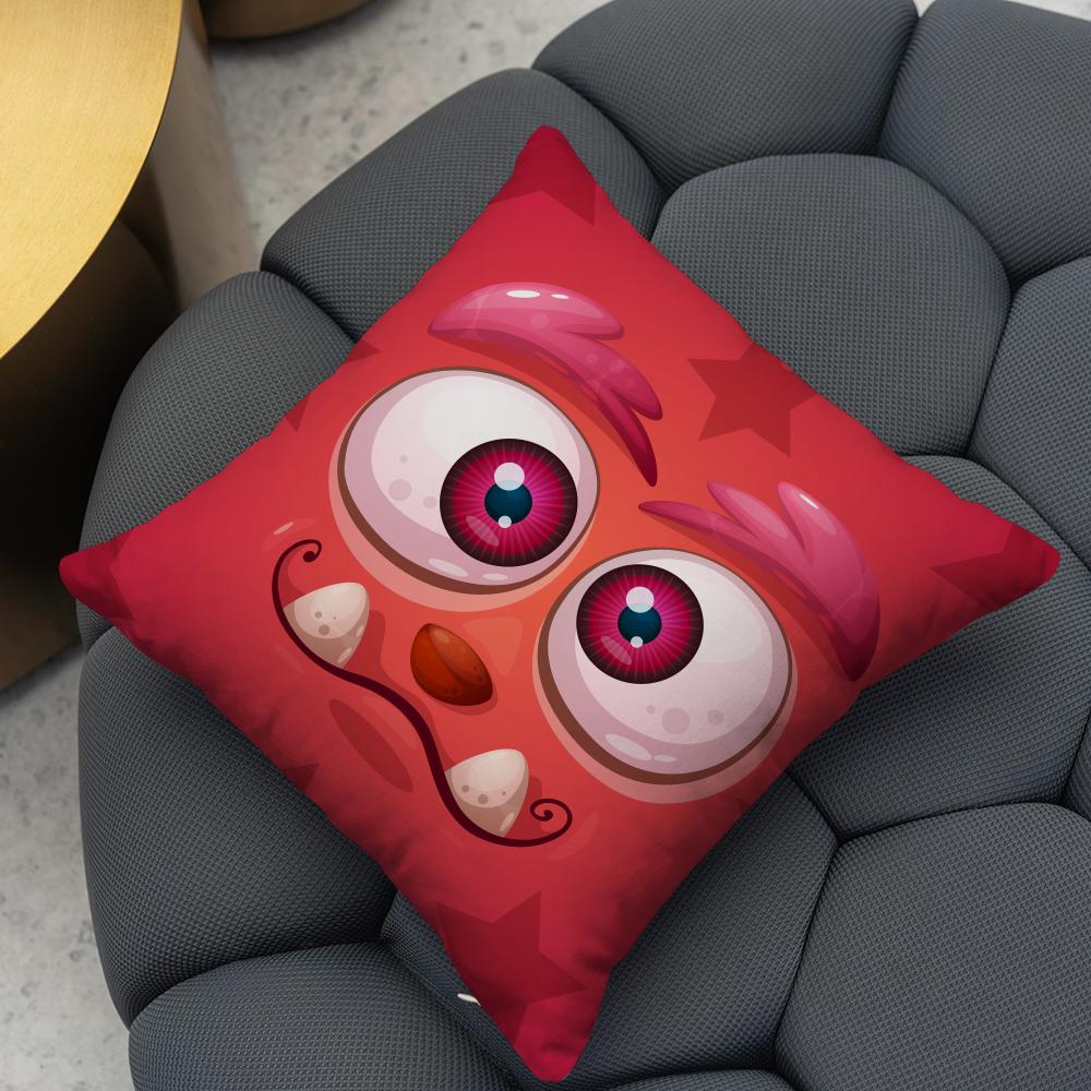 Funny Little Monster Emoticon Pack Cushion Cover Reversible Plush Pillow Cover – For Car, Sofa, Bedroom, Perfect As a Gift.