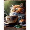 Retro Katze Kaffee Metallblechschild Wanddeko Vintage Küchenkunst 20x30 cm