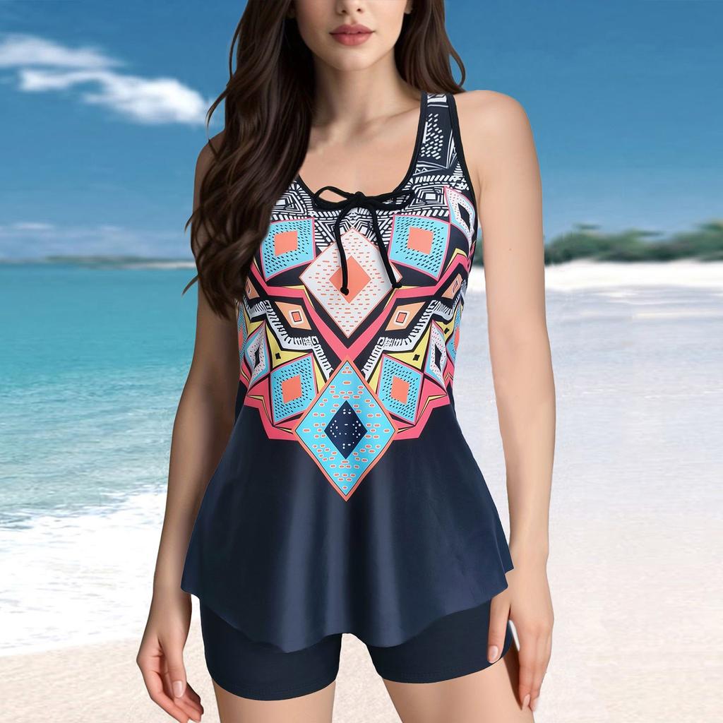 Ladies' Sexy Swimsuit With Suspender And Printed Two-piece Swimsuit Set