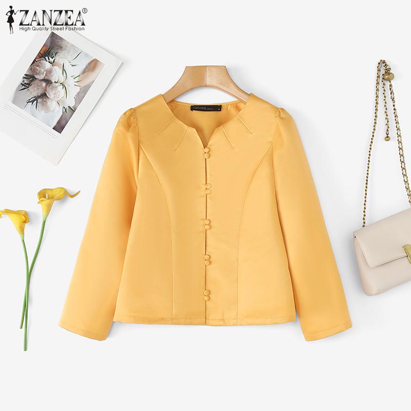 ZANZEA Damen Freizeit V-Ausschnitt Sommer Elegant 3/4 Ärmel Bluse