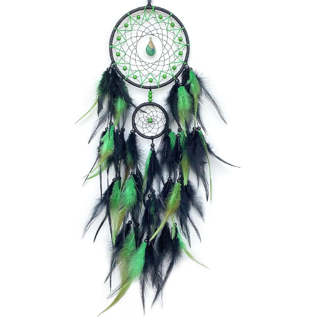 Black and Green Dream Catcher Wall Decor Feather Dream Catchers with Pendant Handmade Dreamcatcher Wall Hanging Ornament for Bedroom Living Room Home